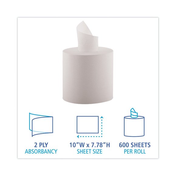 Boardwalk Center-Pull Hand Towels, 2-Ply, Perforated, 7 7/8" x 10", 600/Roll, 6 - Picture 2 of 5